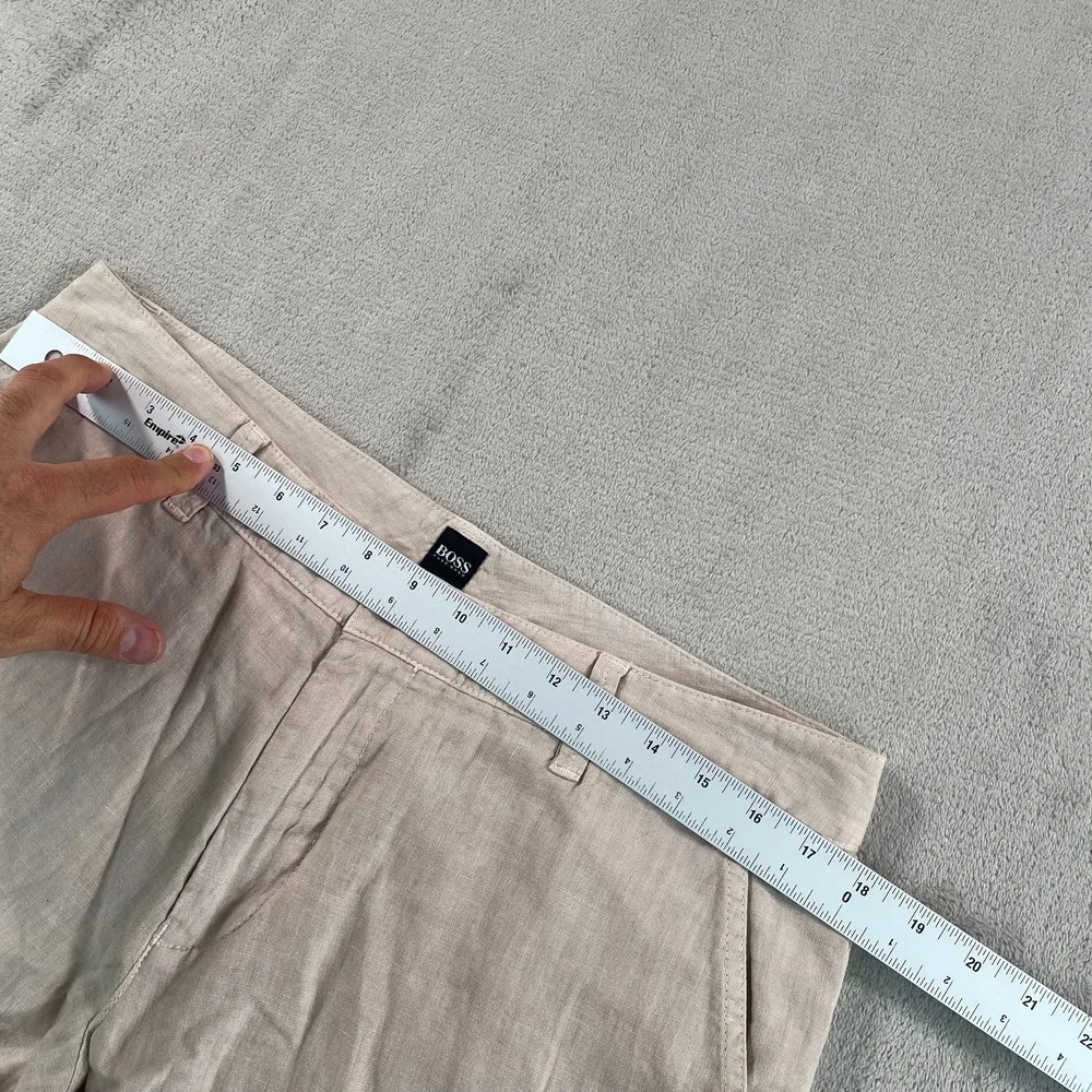 HUGO BOSS Bendo D Cargo Pants Men 34x35 (Tag 32) Beige 100% Linen Designer NWOT
